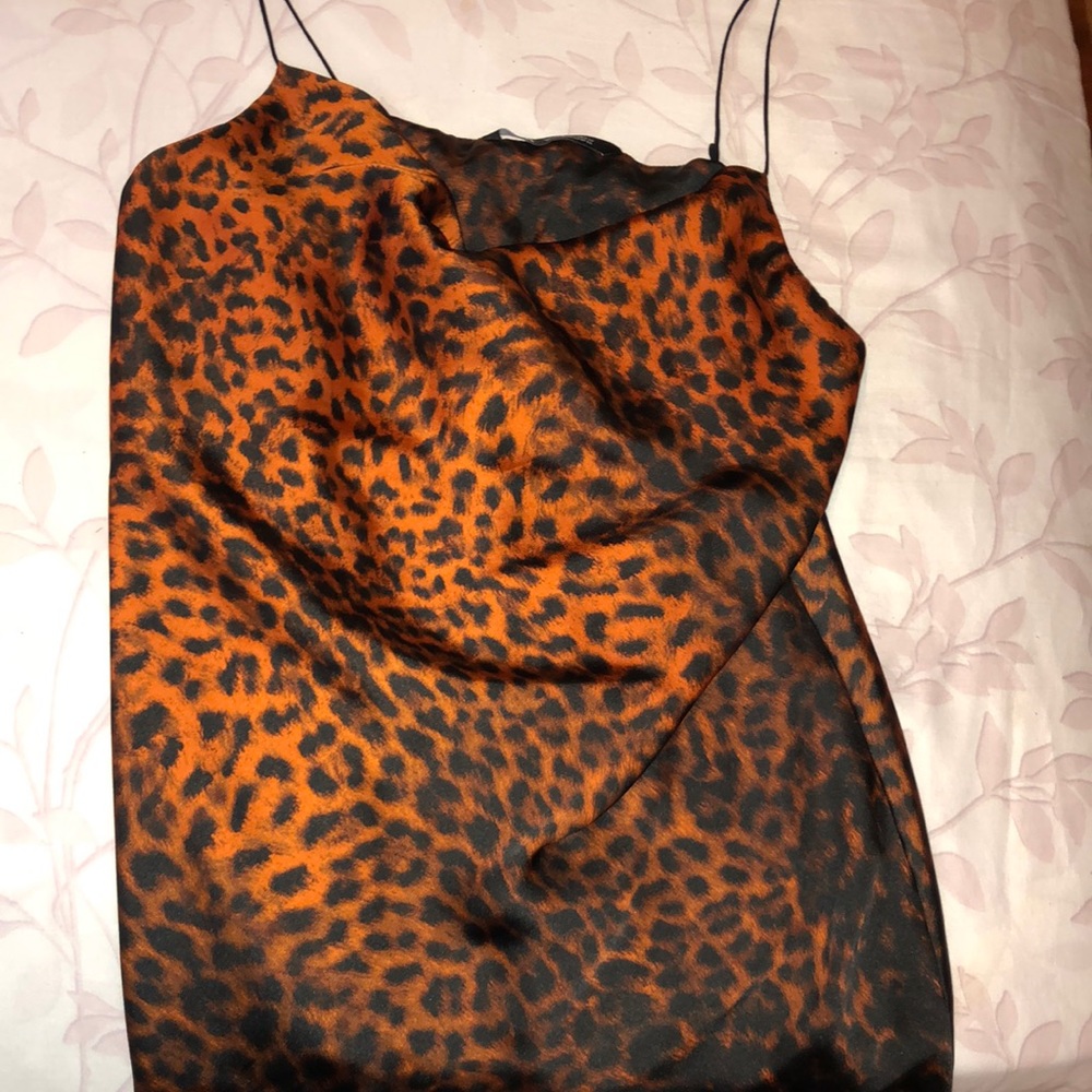 Leopard print satin slip dress